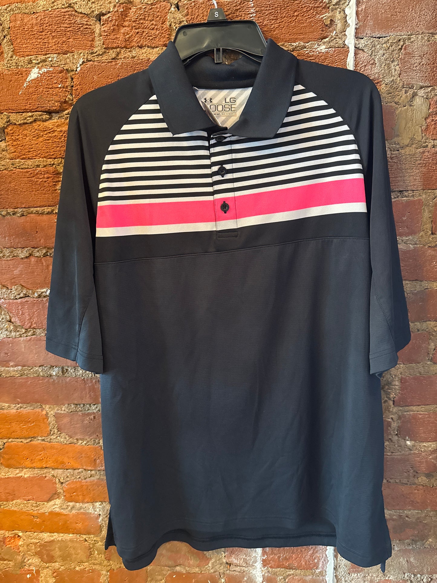 UA Pink Striped Golf Polo L
