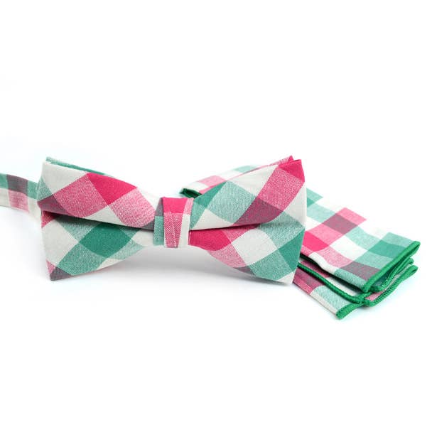 Pink Green Bow Tie & Pocket Square