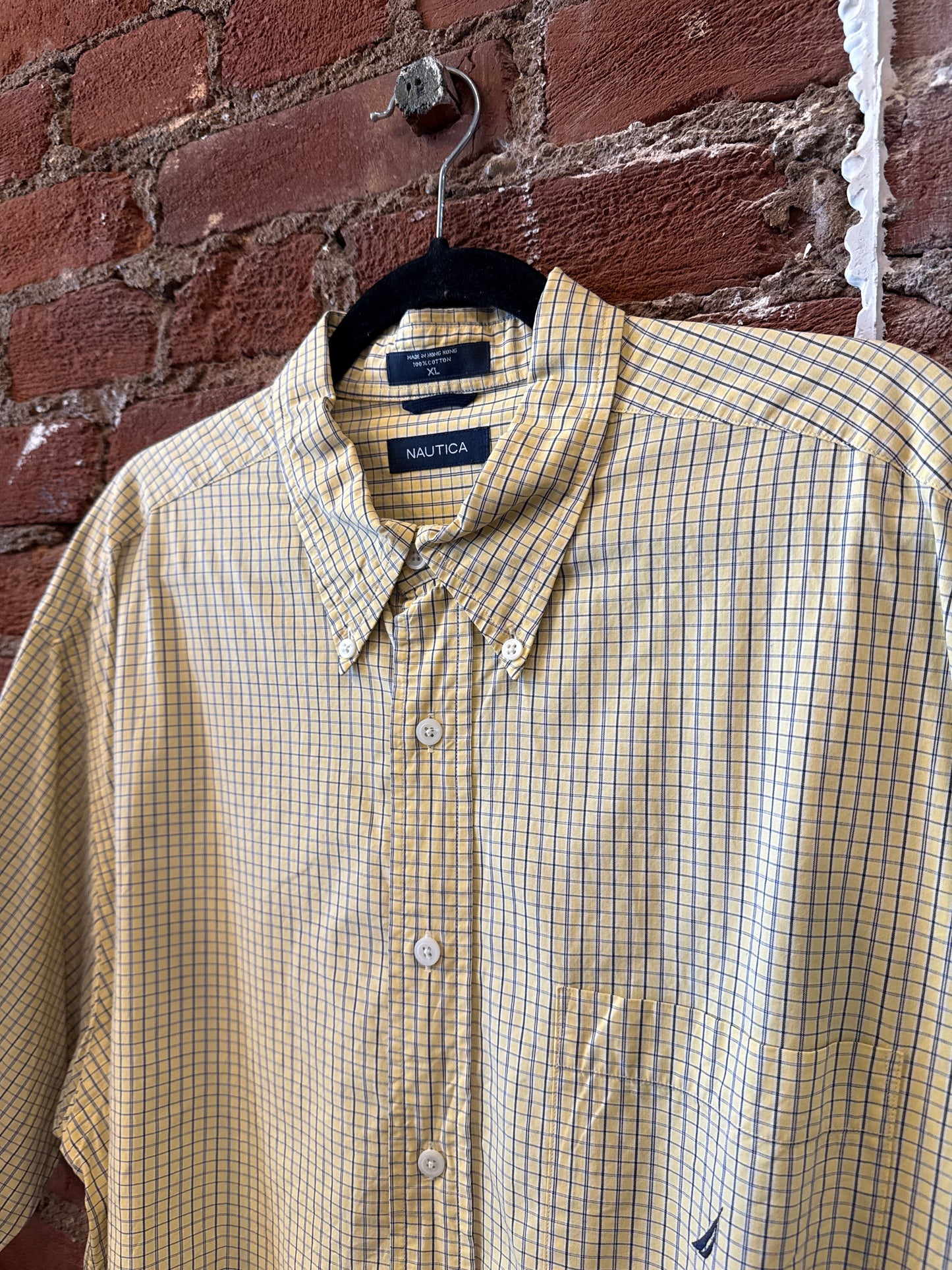 Yellow & Navy Plaid Button Up SS