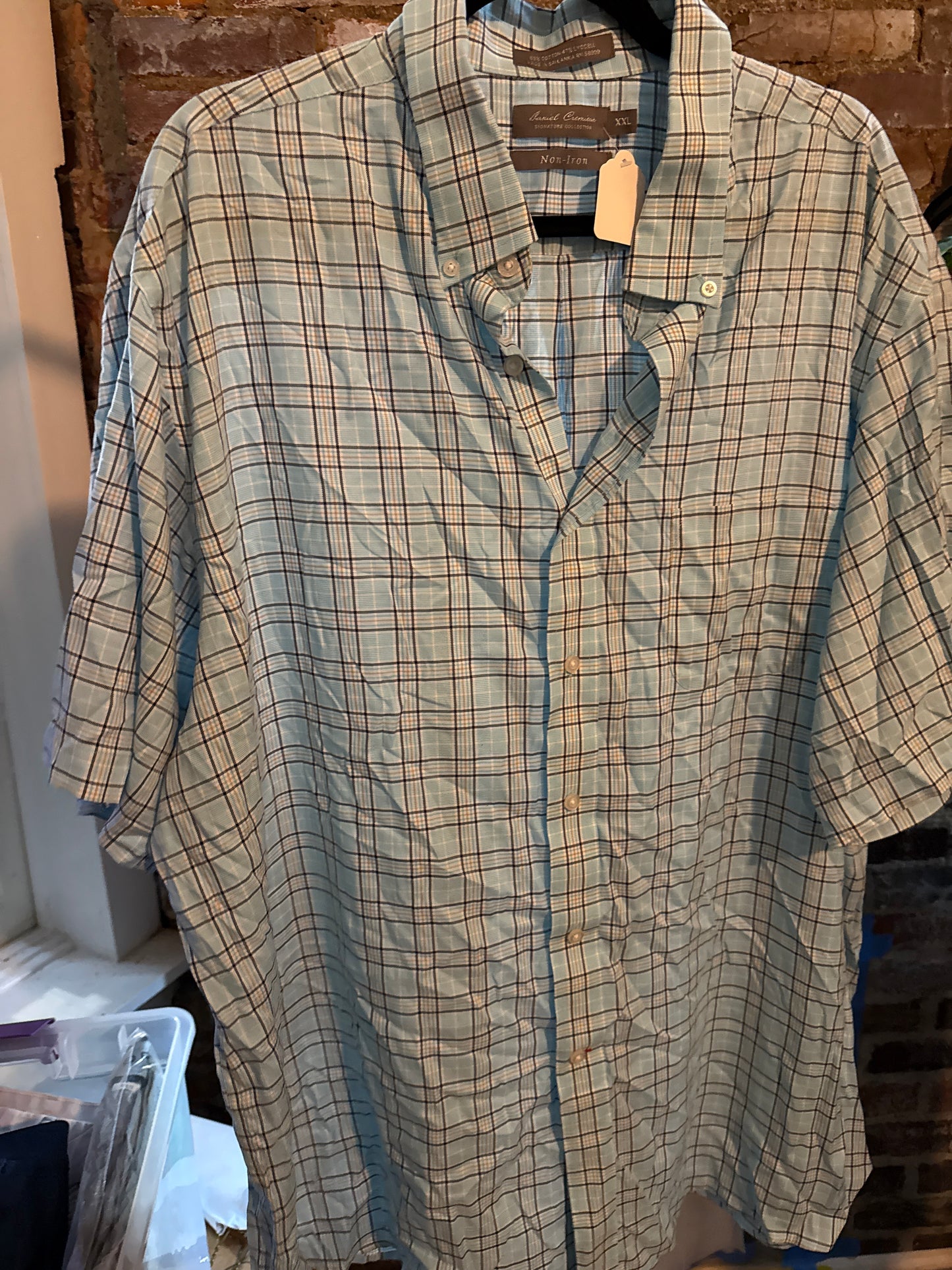 Light Blue Short Sleeve Checkered Button Up