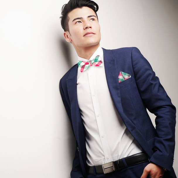 Pink Green Bow Tie & Pocket Square