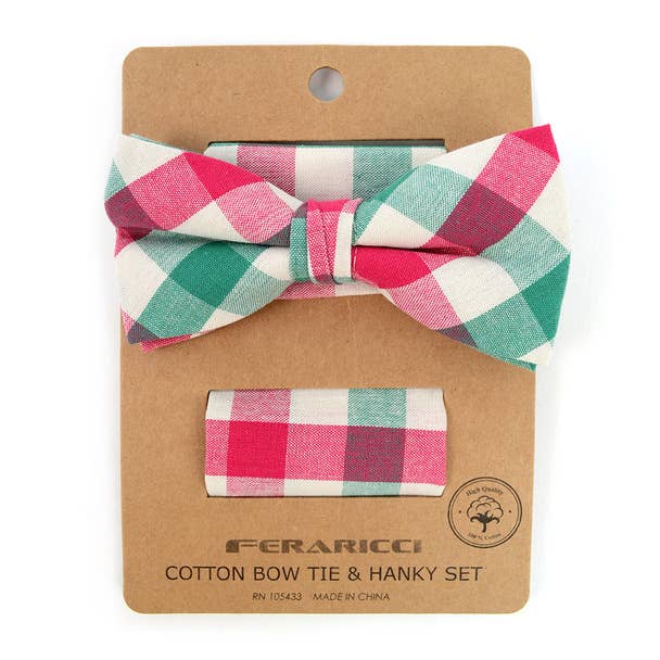 Pink Green Bow Tie & Pocket Square