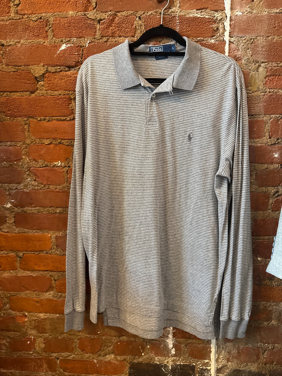 RL Polo LS Grey Striped Polo