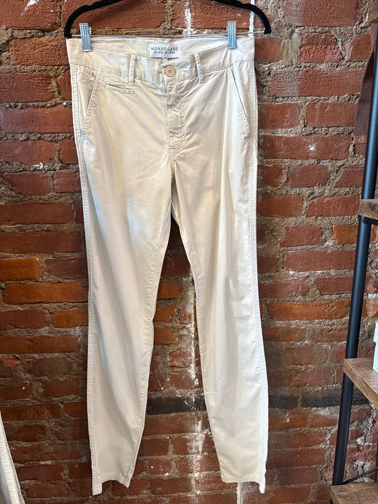 Bone Cotton Slim Chino Pants