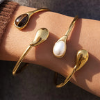 Harbor 18K Gold Non-Tarnish Open Cuff Stone Bracelet