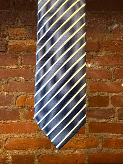 Navy/White Striped Silk Tie