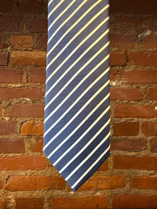 Navy/White Striped Silk Tie