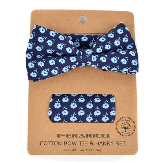 Men's Petite Flowers Cotton Bow Tie & Hanky Set