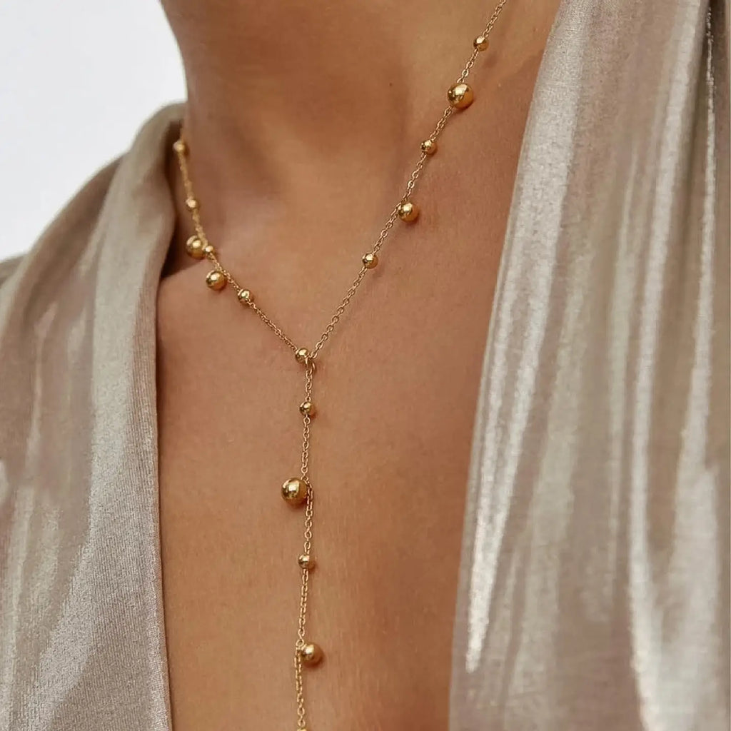 Brisse 18K Gold Non-Tarnish Dressy Beaded Y Lariat Necklace