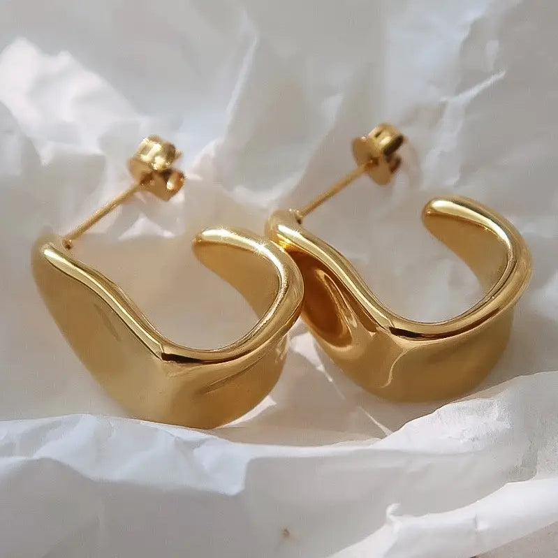 Ninelle 18K Gold Non-Tarnish Sculpted Wave Hoop Earrings