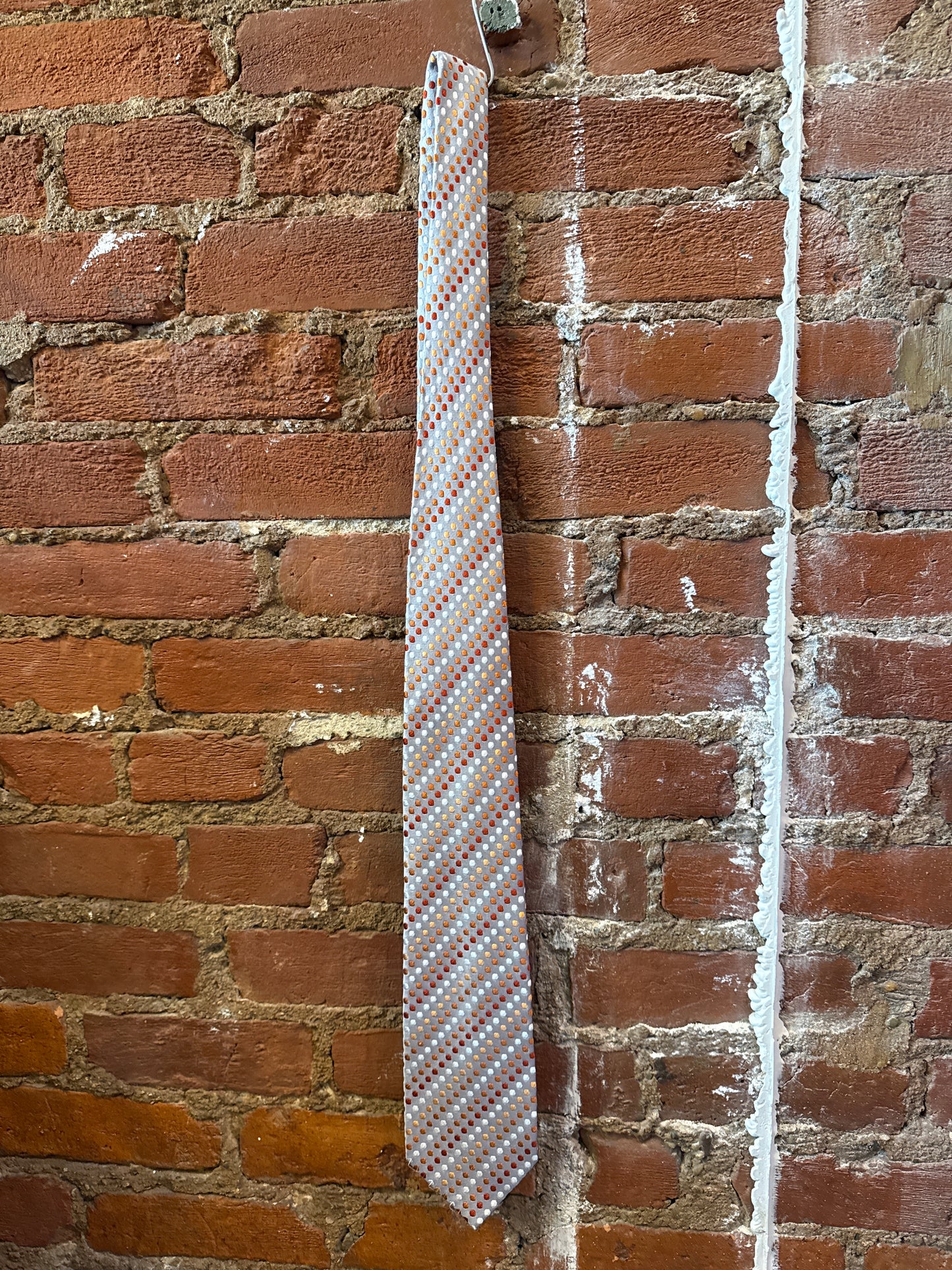 Silver/Orange Dot Silk Tie