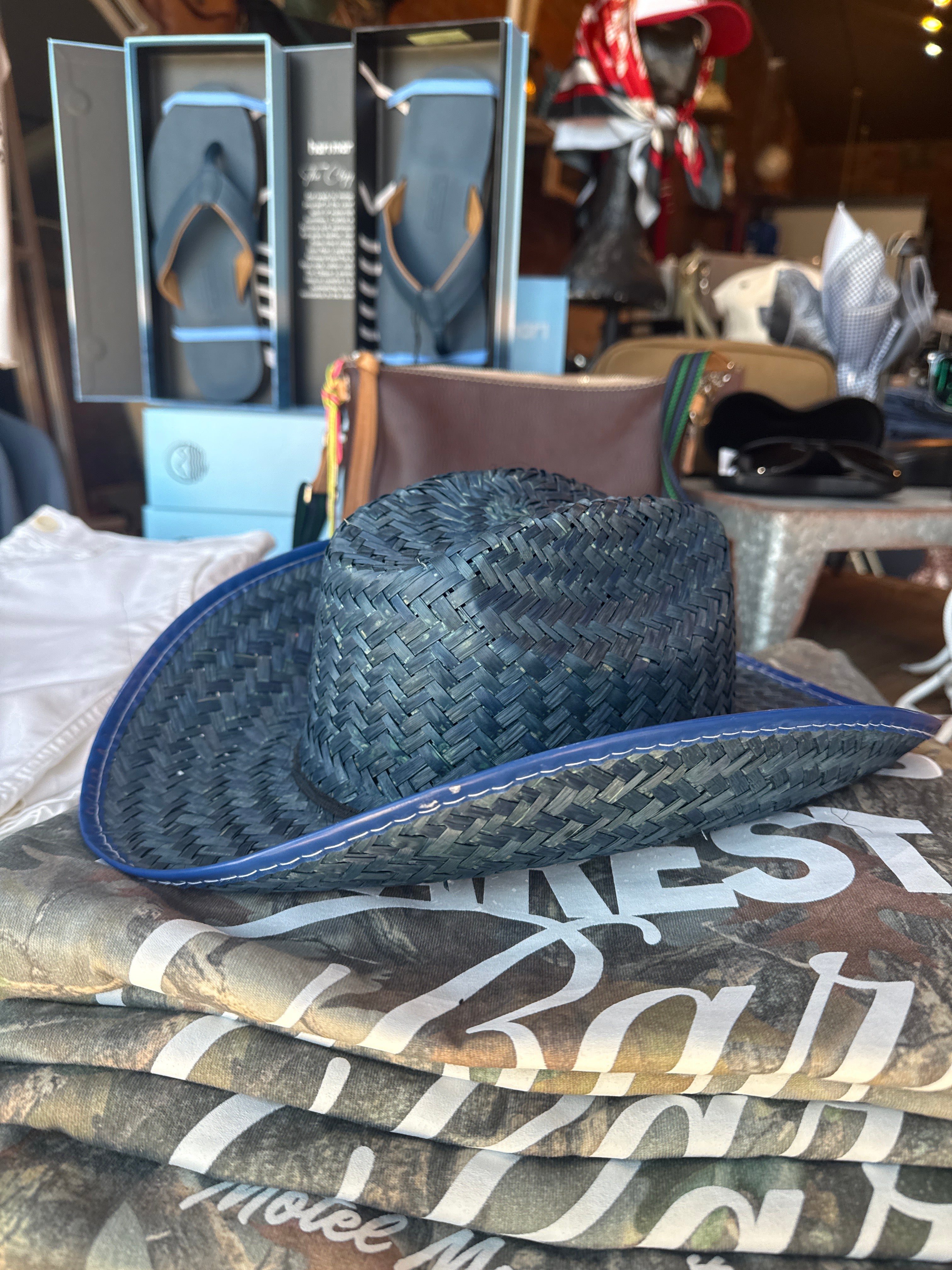 Blue Straw Cowboy Hat