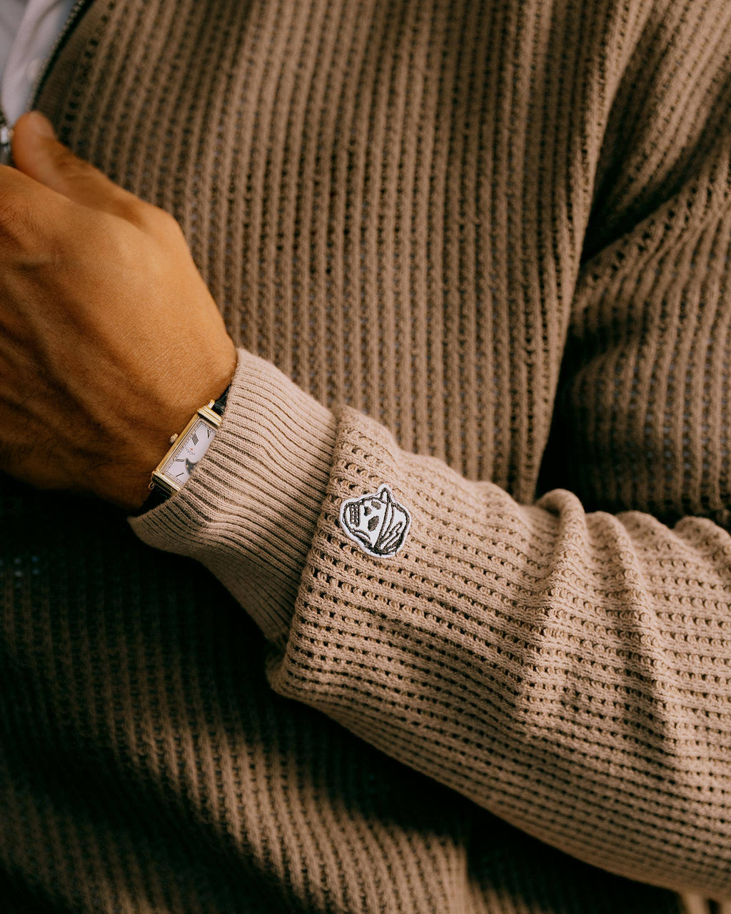 Loose Knit Quarter Zip Polo - Greige