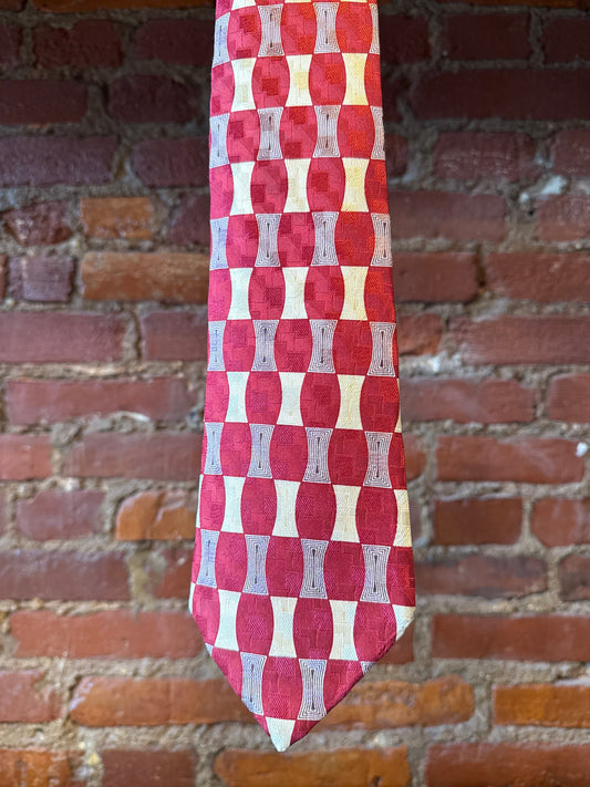 The Met Red & Cream Silk Tie
