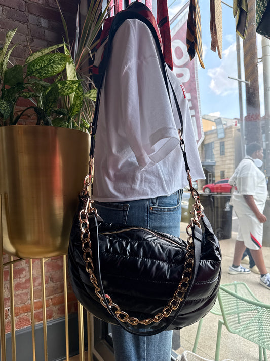 BD Metallic Puffer Handbag Black
