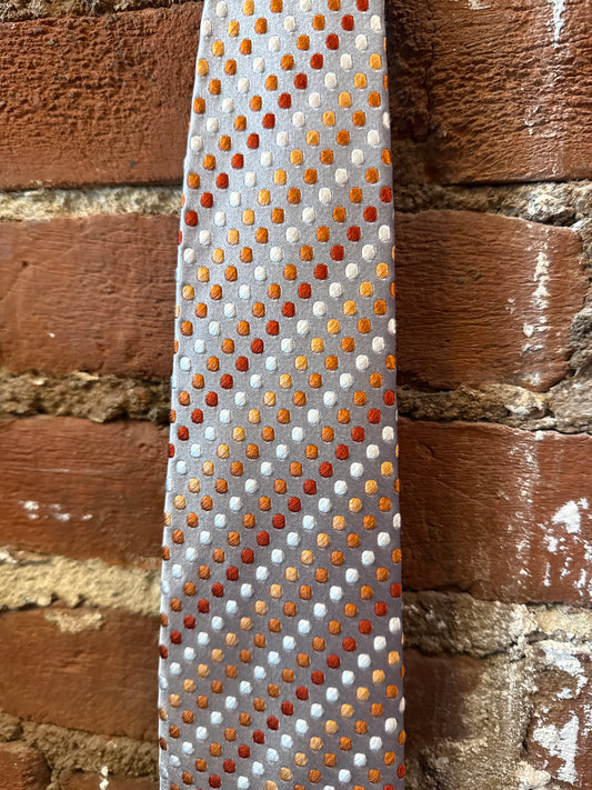 Silver/Orange Dot Silk Tie