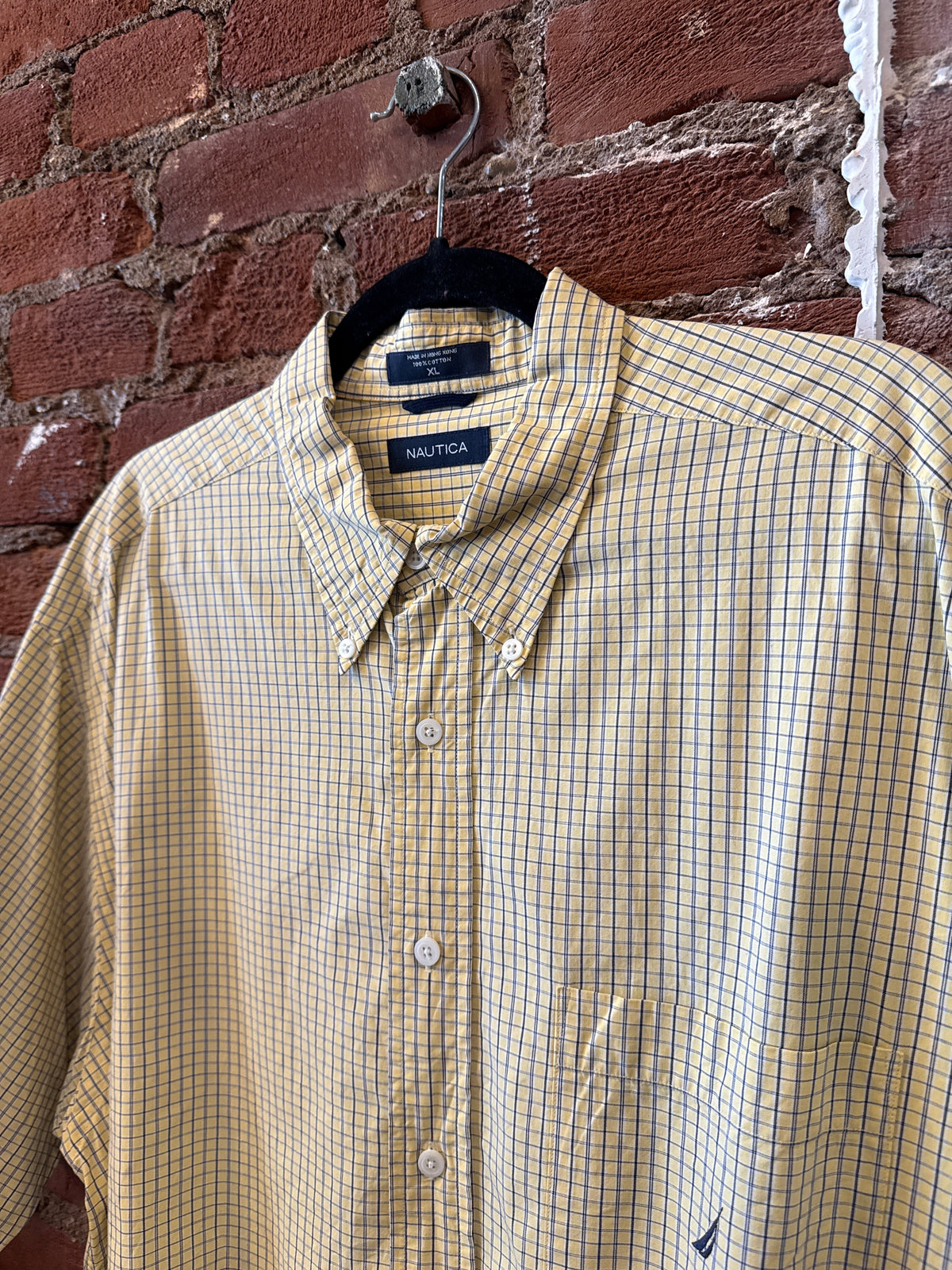 Yellow & Navy Plaid Button Up SS