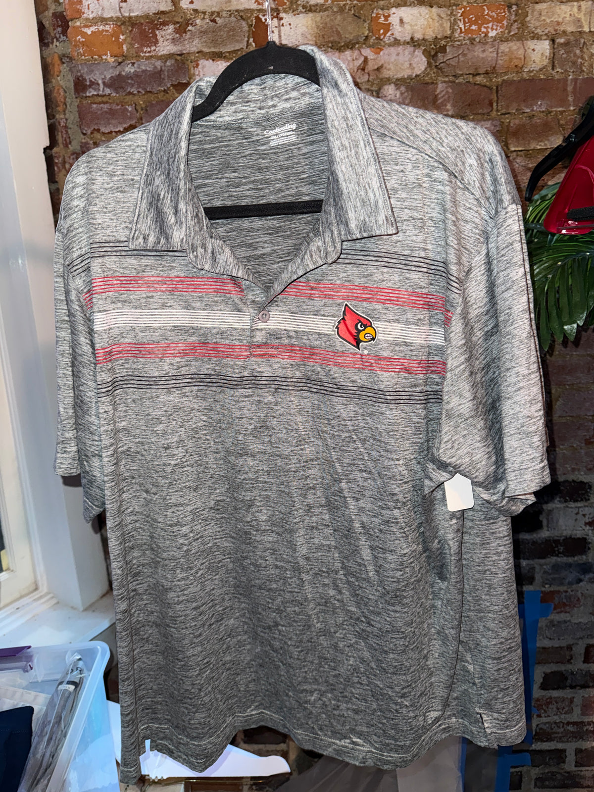 Grey UofL Cardinal Short Sleeve Golf Polo