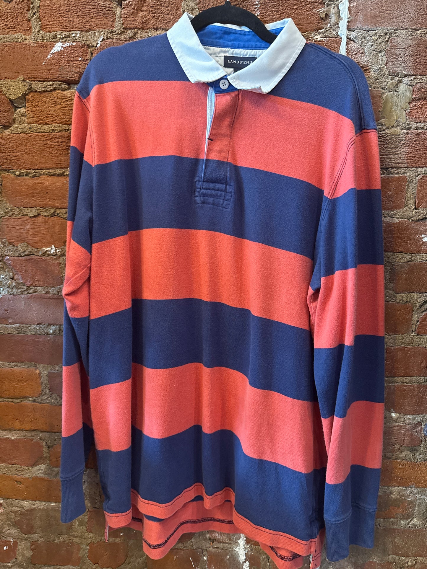 Lands'End Navy & Coral Rugby Polo