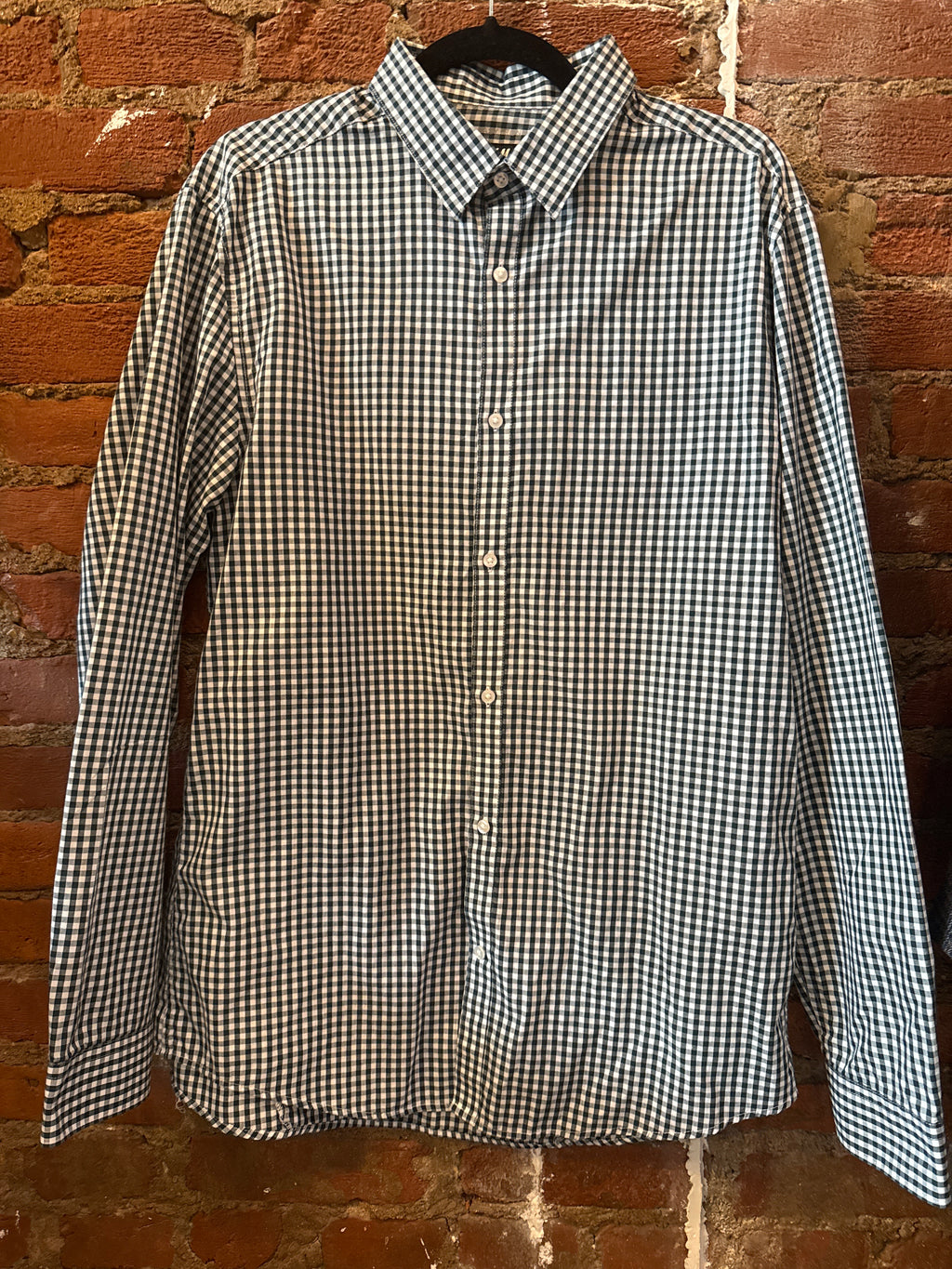 Green & White Plaid Button Up L