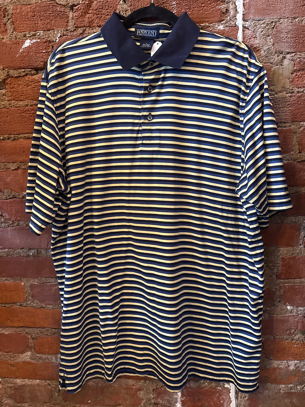 Lands'End Navy Striped Polo