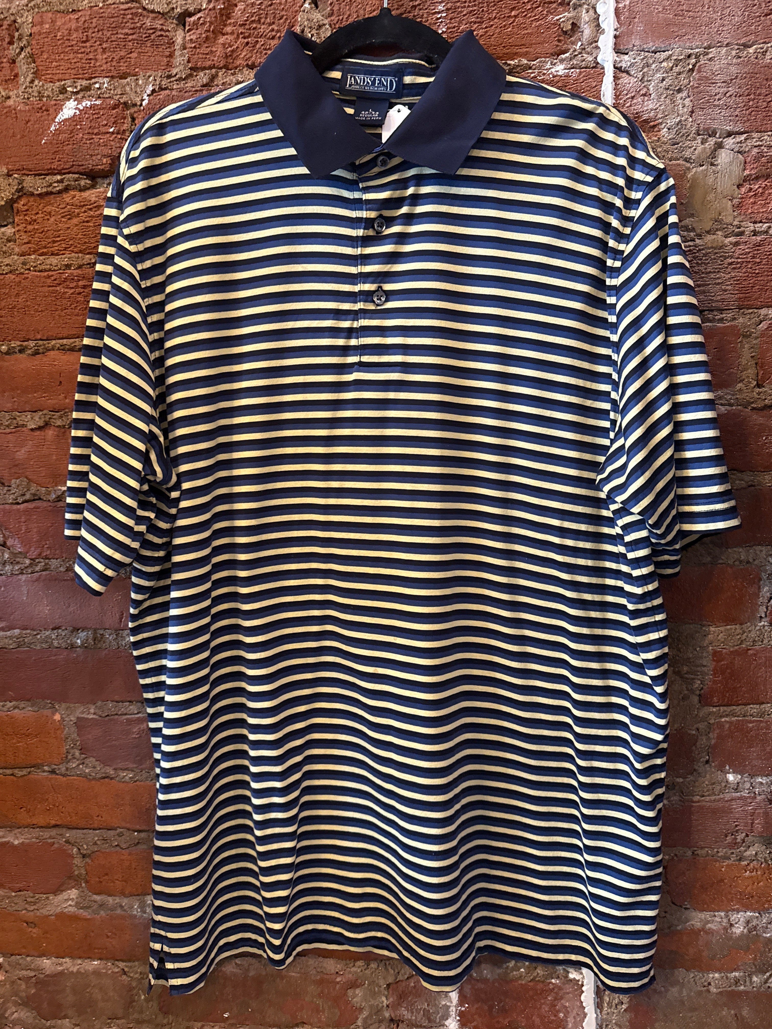 Lands'End Navy Striped Polo