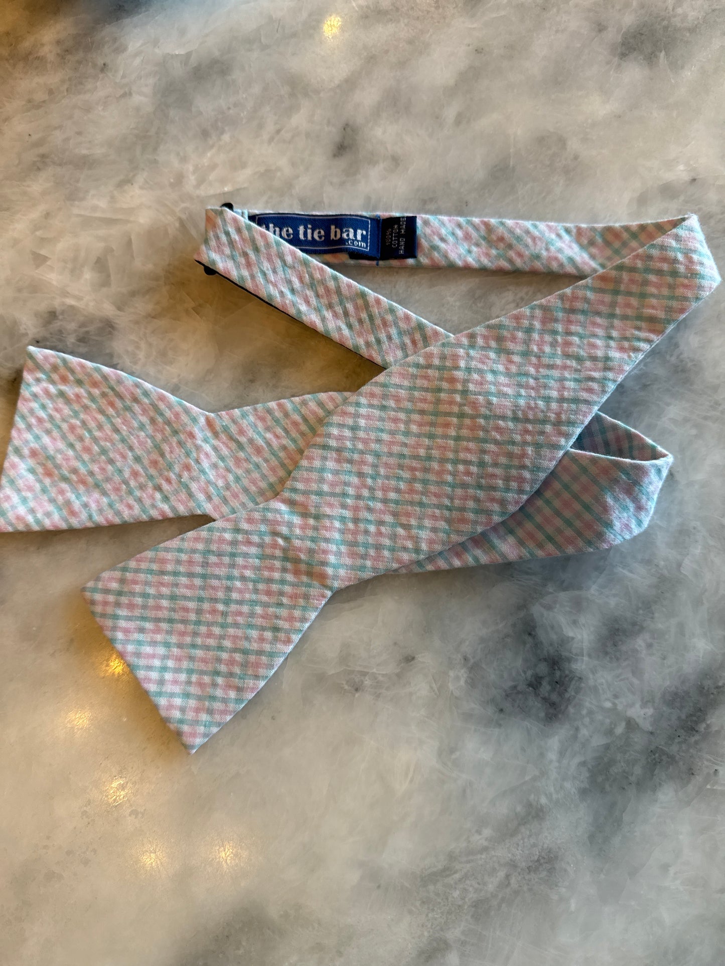 Teal & Pink Plaid Seersucker Bowtie