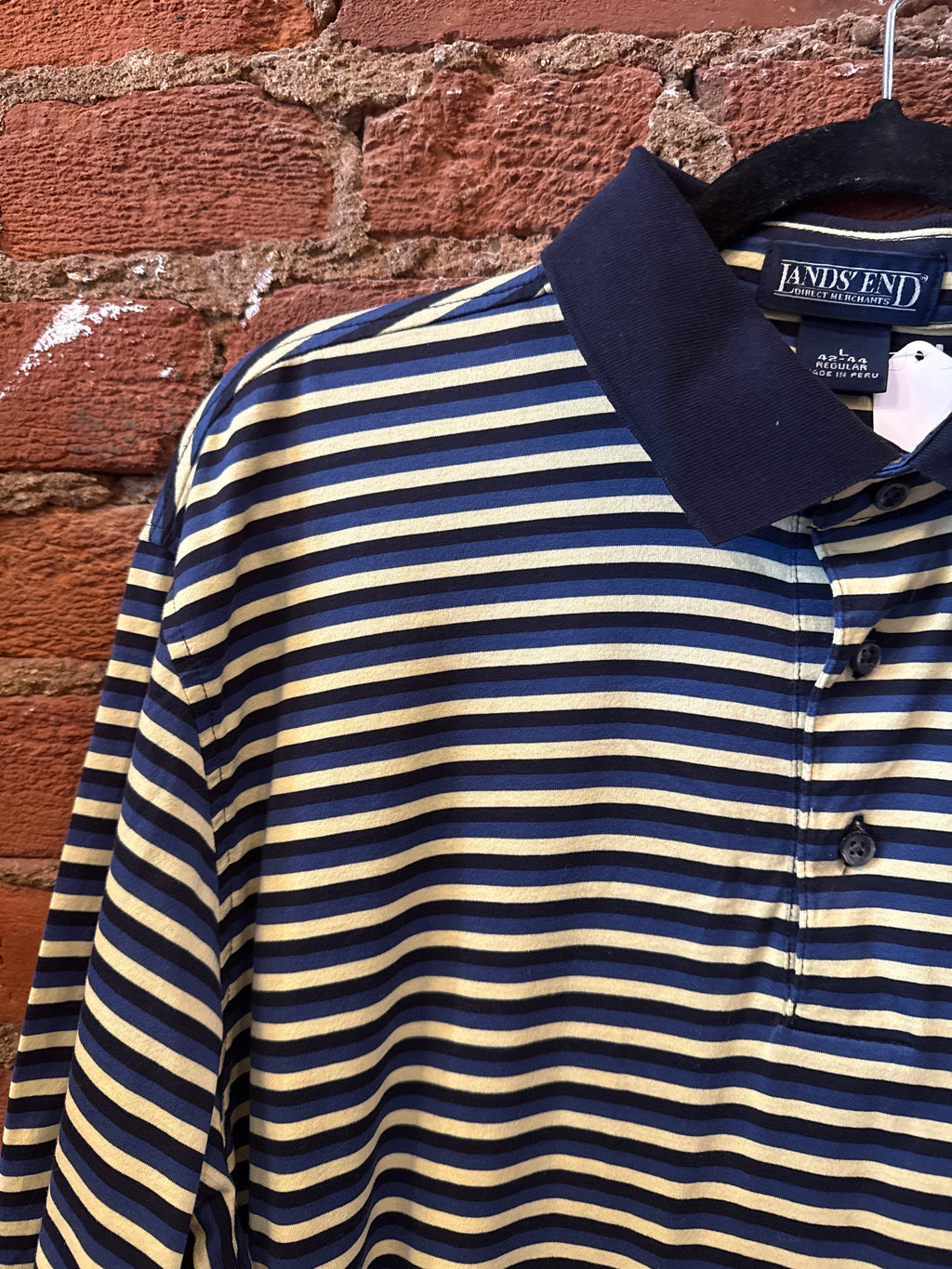 Lands'End Navy Striped Polo