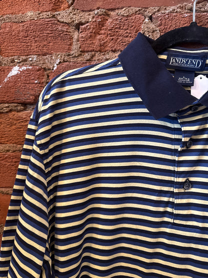 Lands'End Navy Striped Polo