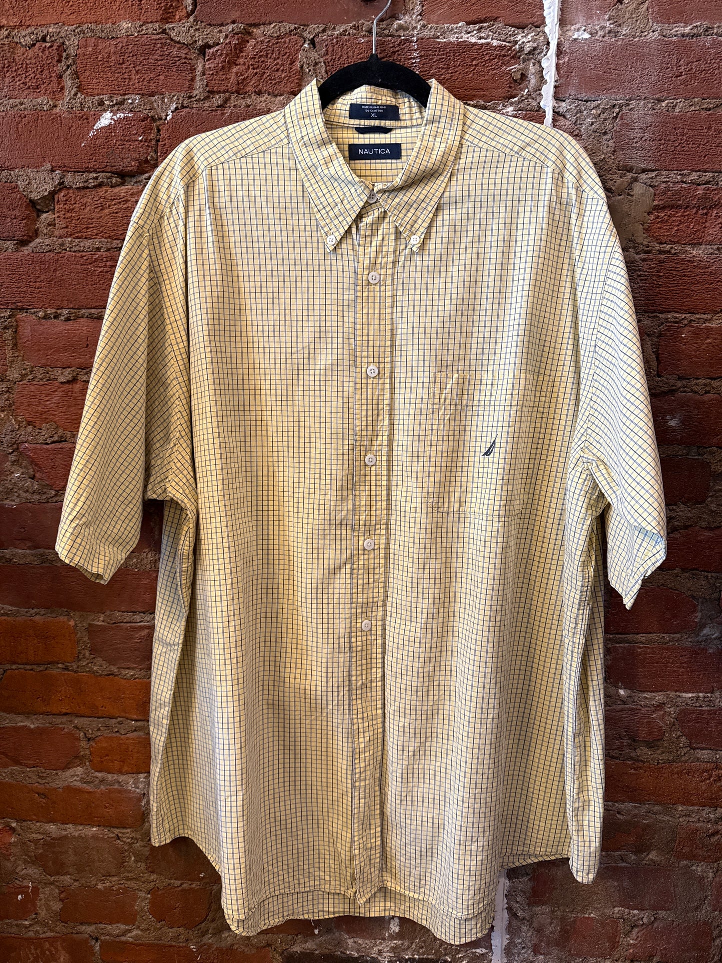 Yellow & Navy Plaid Button Up SS