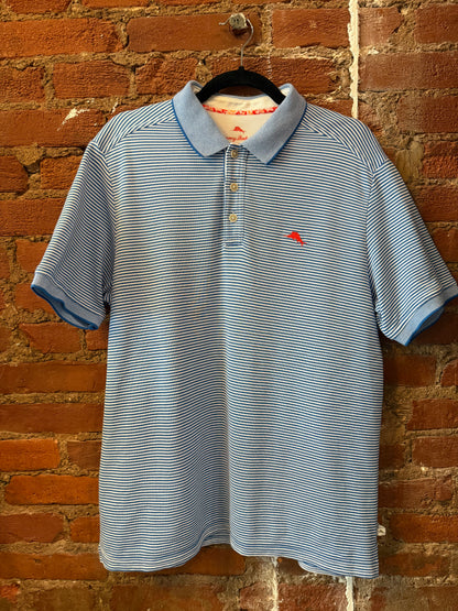Blue & White Striped Knit Polo