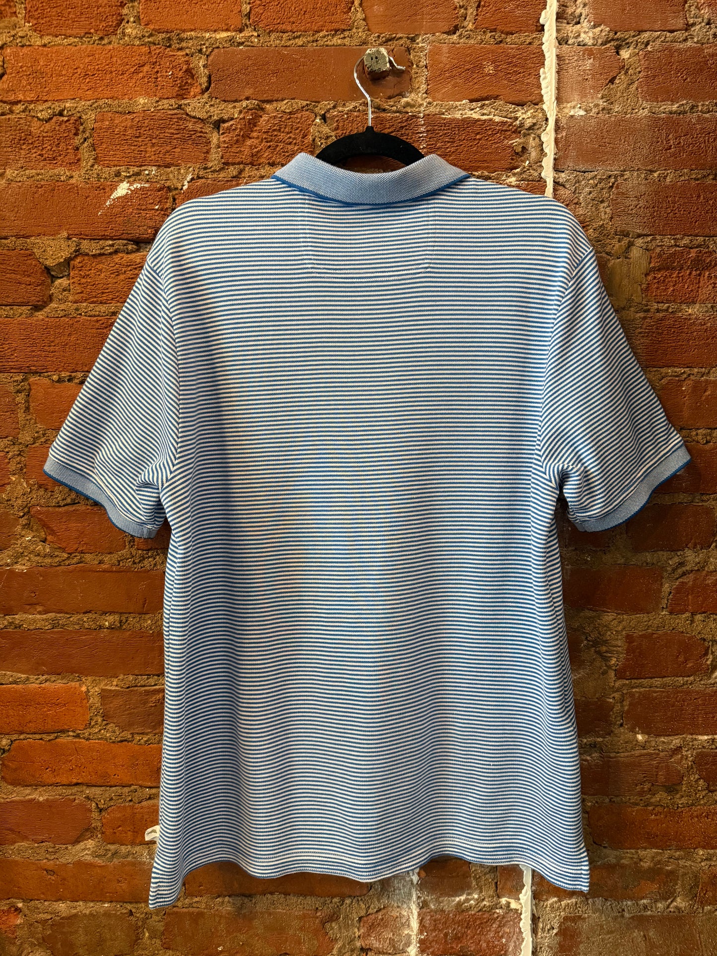 Blue & White Striped Knit Polo