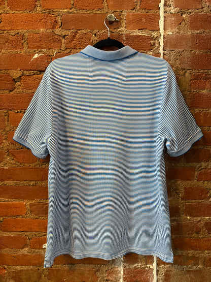 Blue & White Striped Knit Polo