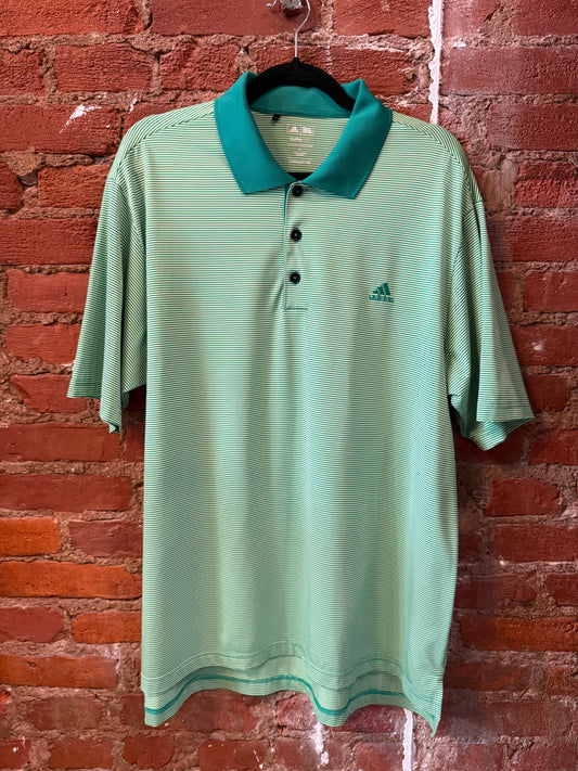 Adidas Green Striped Golf Polo
