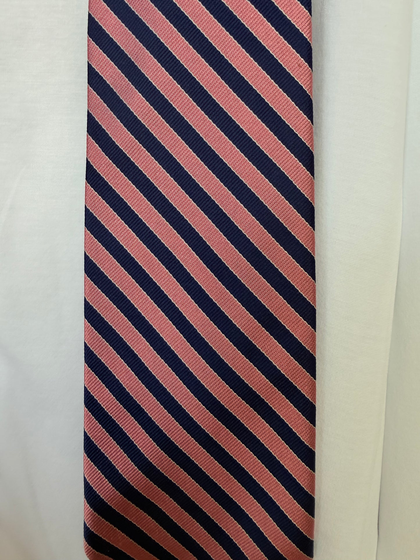 Navy & Pink Striped Silk Tie