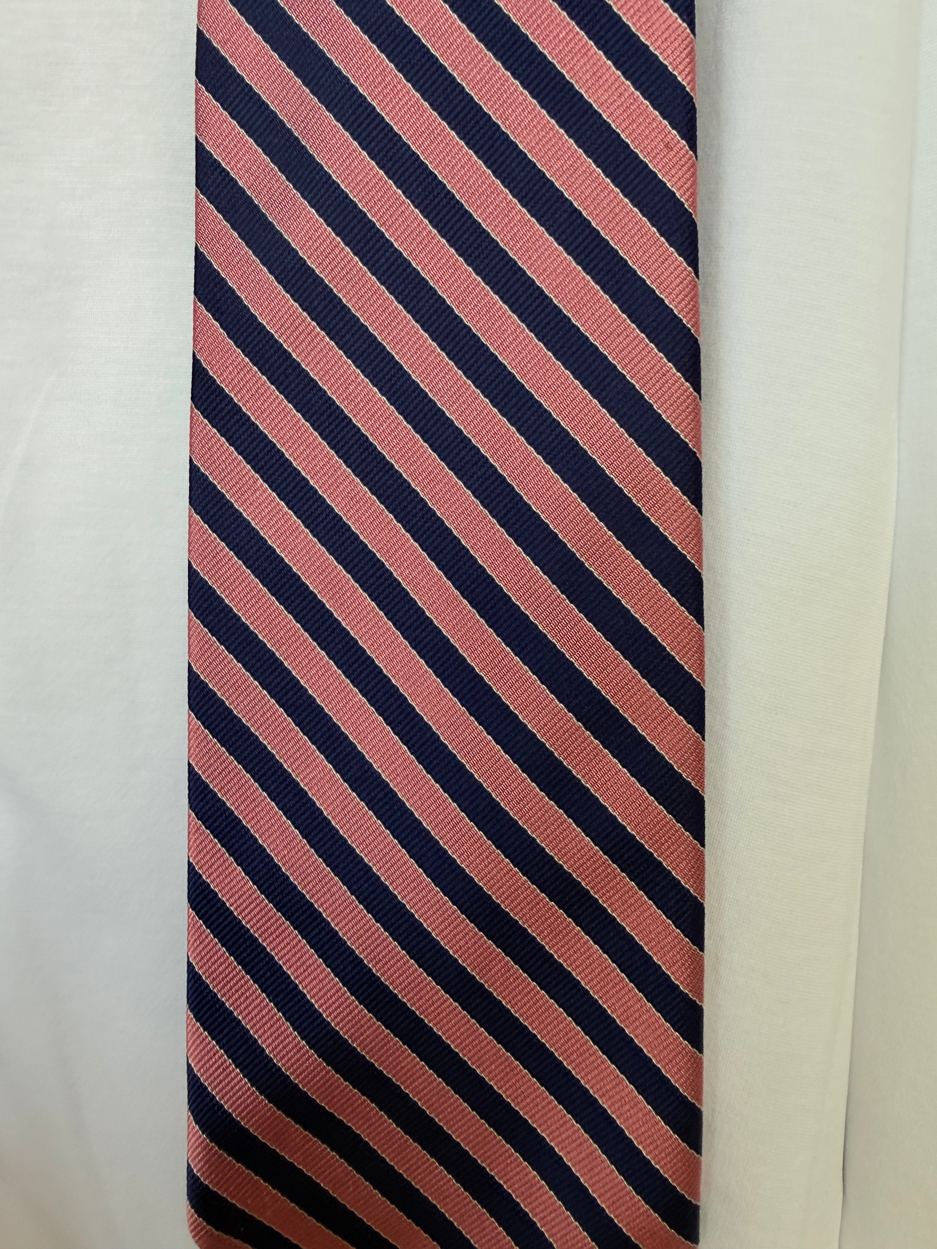 Navy & Pink Striped Silk Tie