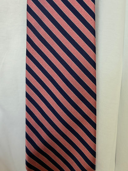 Navy & Pink Striped Silk Tie