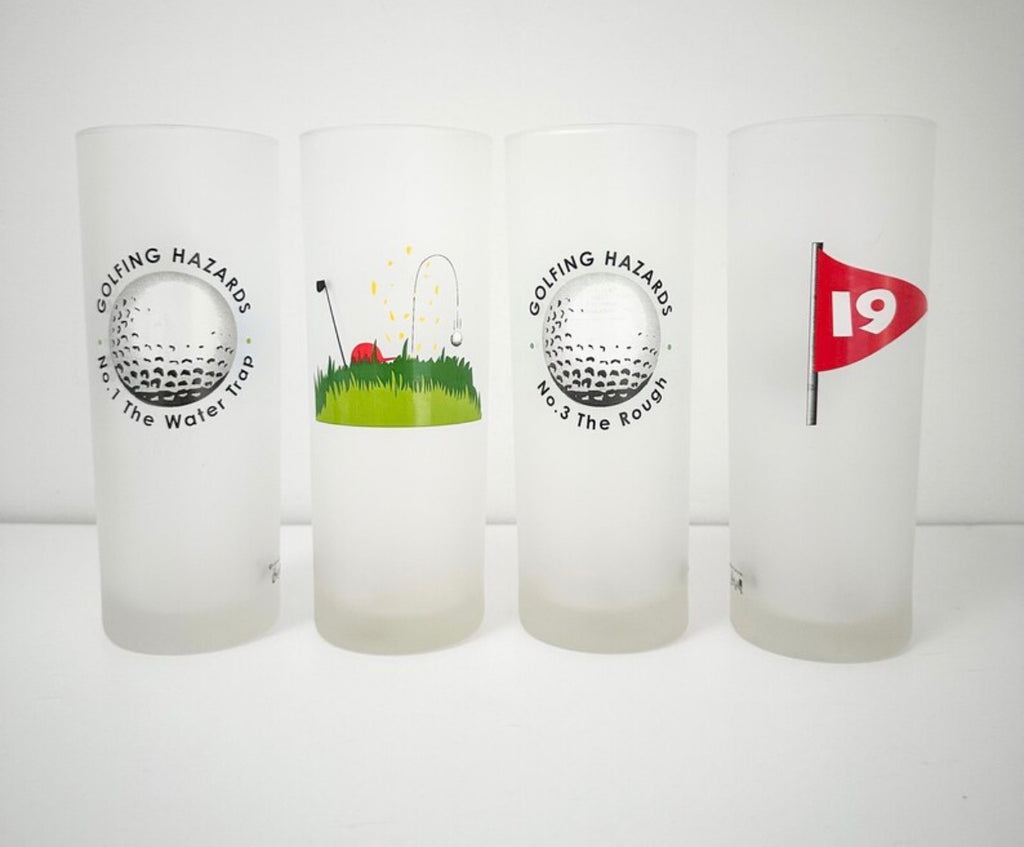 Set of 4 Vintage Golfing Hazards Glassware