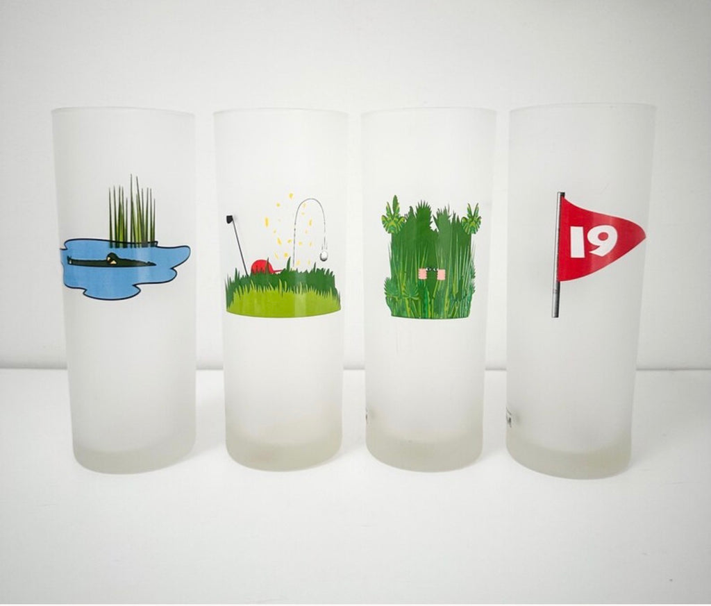 Set of 4 Vintage Golfing Hazards Glassware