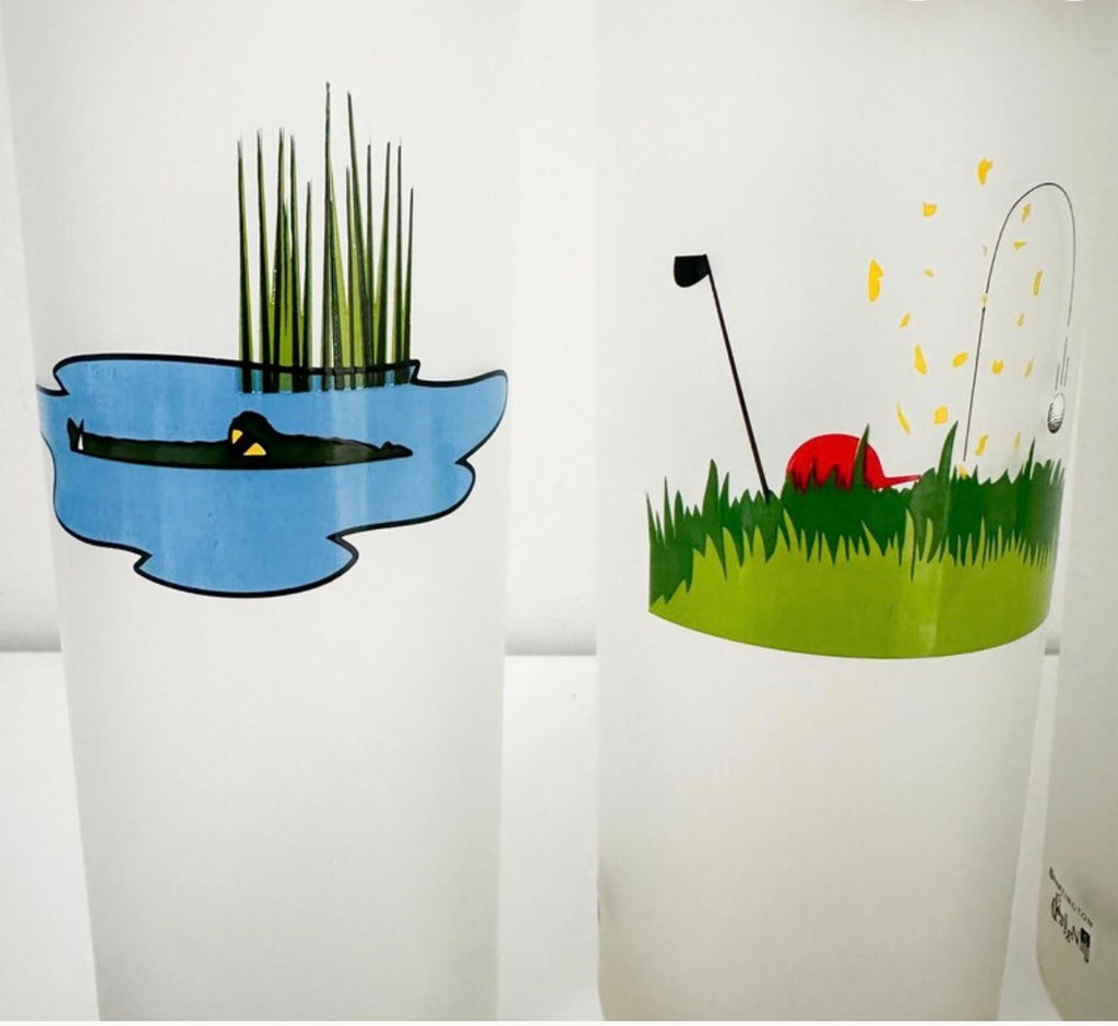 Set of 4 Vintage Golfing Hazards Glassware