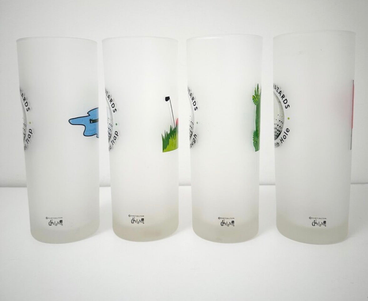 Set of 4 Vintage Golfing Hazards Glassware