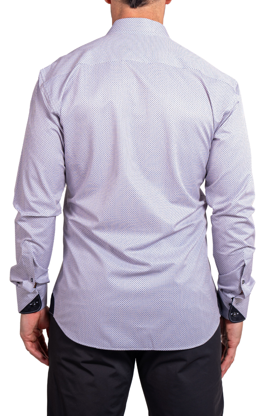 White & Black Swiss Dot Einstein Stretch Button-Up