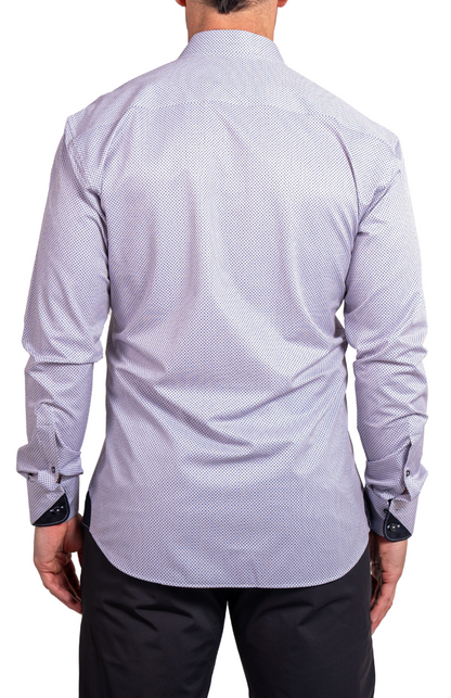White & Black Swiss Dot Einstein Stretch Button-Up