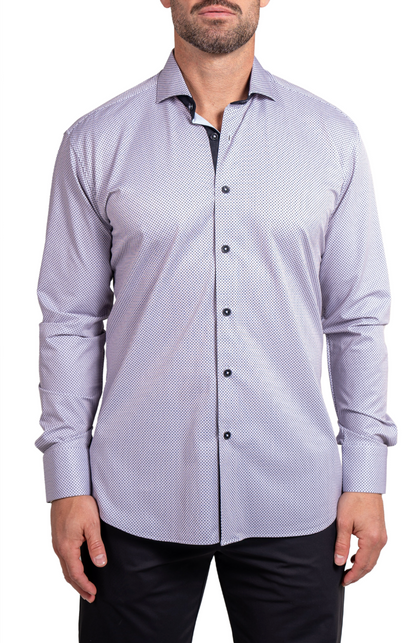 White & Black Swiss Dot Einstein Stretch Button-Up