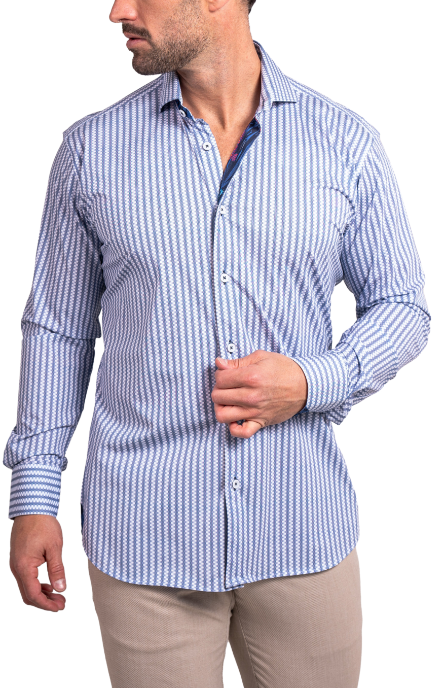 Striped Einstein Stretch Button-Up