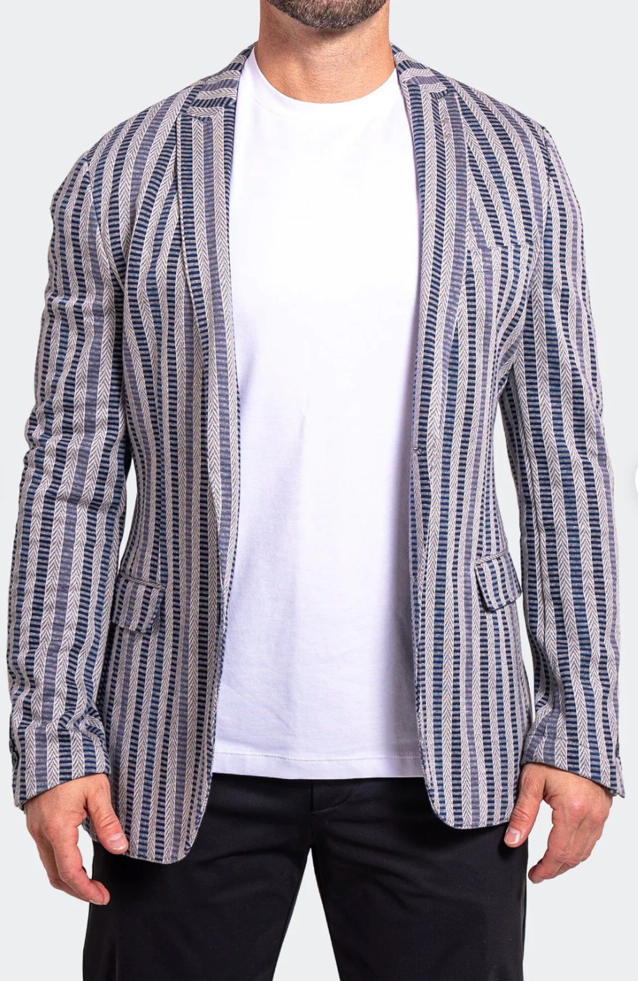 Grey and Blue Stripe Blazer Sport Coat