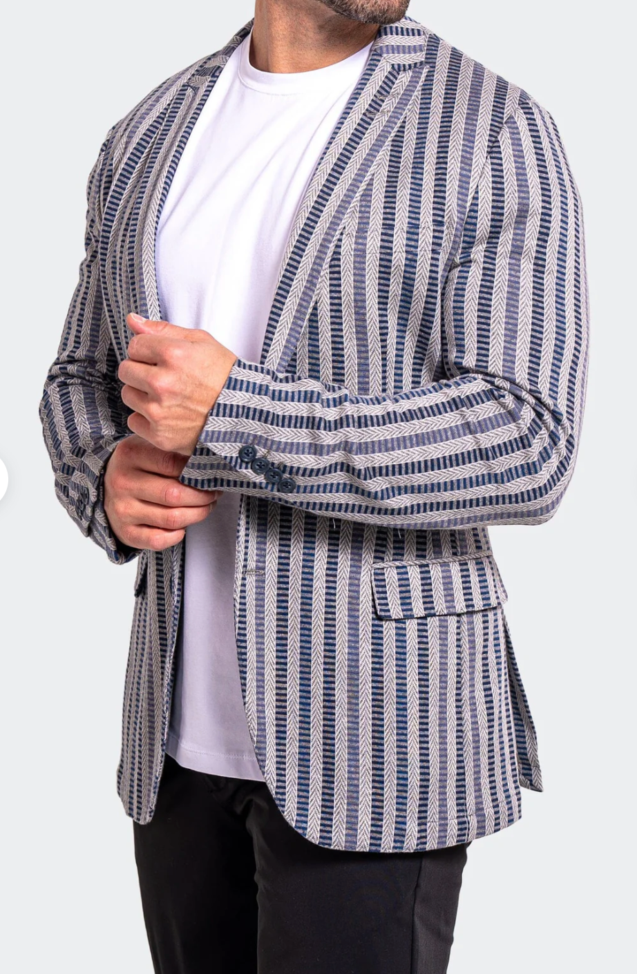 Grey and Blue Stripe Blazer Sport Coat
