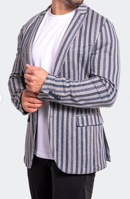 Grey and Blue Stripe Blazer Sport Coat