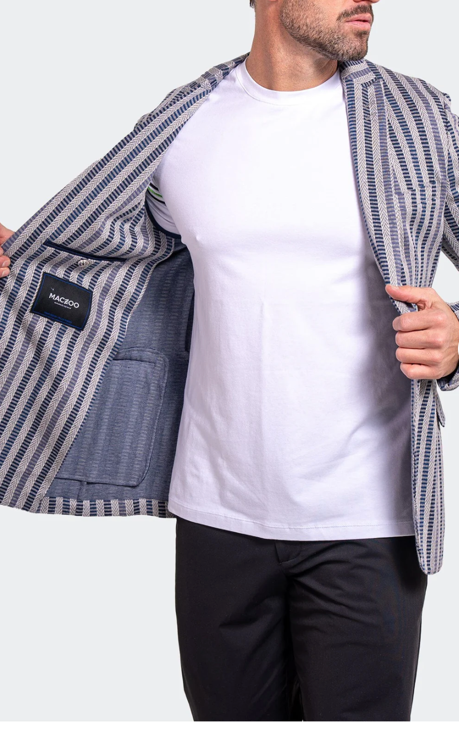 Grey and Blue Stripe Blazer Sport Coat