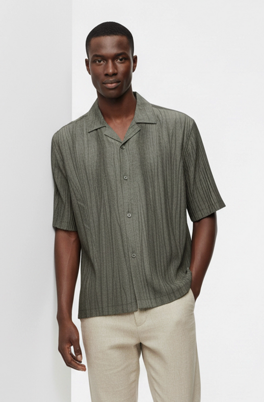 Olive Camp Crimp Button Up